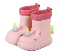 MASOCIO Gummistiefel Kinder Mädchen Regenstiefel Baby Kleinkind EVA Leichte Stiefel Kurze Halbhoch Kids Rain Boots Stiefeletten Barfuß Barfußschuhe Gummistiefeletten Größe 22 23 Rosa