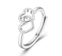 MASOP Herzring Verstellbarer Doppelherzring Versilbert Ringe Herz für Mädchen Damen Mutter Tochter beste Freundin Partnerin Geschenke