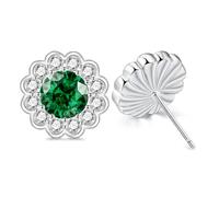 MASOP Ohrstecker Runde Blumen Zirkonia Grün Ohrringe Stecker mit AAA Zirkonia 12mm Damen Frauen Mädchen