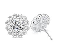 MASOP Ohrstecker Runde Blumen Zirkonia Weiß Ohrringe Stecker mit AAA Zirkonia 12mm Damen Frauen Mädchen