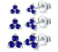 MASOP Ohrstecker Silber 925 Set, 3 Paar Klein AAA Blau Zirkonia Ohrringe Stecker 3/4/5mm Schmuck Geschenke für Frauen Damen Mädchen