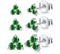 MASOP Ohrstecker Silber 925 Set, 3 Paar Klein AAA Grün Zirkonia Ohrringe Stecker 3/4/5mm Schmuck Geschenke für Frauen Damen Mädchen