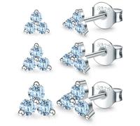 MASOP Ohrstecker Silber 925 Set, 3 Paar Klein AAA Hellblau Zirkonia Stein Aquamarin Ohrringe Stecker 3/4/5mm Schmuck Geschenke für Frauen Damen Mädchen