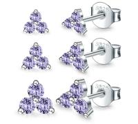 MASOP Ohrstecker Silber 925 Set, 3 Paar Klein AAA Violett Zirkonia Stein Lila Ohrringe Stecker 3/4/5mm Schmuck Geschenke für Frauen Damen Mädchen