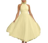 Masrin Abendkleid Damen Kleider Elegantes Einfarbiges Tüllkleid Ärmelloses Neckholder Brautkleid Knöchellanges Langes Maxikleid Rückenfreies Cocktailkleid Netzstoff Rollkragen Partykleid Ballkleid