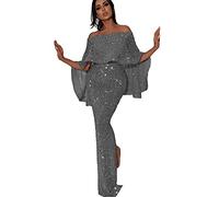 Masrin Abendkleid Damen Kleider Sexy Schlauchoberteil Etuikleid Trägerloses Schulterfreies Partykleid Bling Bling Pailletten figurbetontes Kleid Cocktailkleid Bodenlanges langes Kleid
