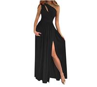 Masrin Abendkleid Damen Sexy One Shoulder Partykleid mit Aushöhlen Einfarbiges Bodenlanges Maxi Langes Kleid Elegantes Cocktailkleid Ballkleid mit hohem Schlitz Swing Kleid mit Empire Taille