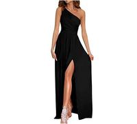 Masrin Abendkleid Damen Sexy One Shoulder Partykleid Temperament Einfarbiges Bodenlanges Maxi Langes Kleid Elegantes Modisches Cocktailkleid Ballkleid mit hohem Schlitz Swingkleid mit Empire Taille