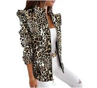 Masrin Blazer Damen Business Casual Anzug Anzugjacke mit Leopardenmuster Bürodame Berufskleidung Stehen Langarmshirts Cardigan Bluse mit offenem Reißverschluss Übergangsjacke Wintermantel Winterjacke