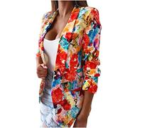 Masrin Blazer Für Damen Anzugjacke Fashion Batik Druck Anzug Mantel Business Bürojacke Knöpfen Vorne Offener Geschäft Büro Jacke Schlanke Passform Bürodame Sakko Damenjacke für Arbeit Büro