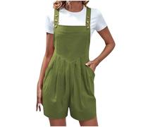 Masrin Damen Jumpsuit mit 3 verstellbaren Knöpfen Einfarbiger Baumwolle Overall Elegante Onesie Shorts Vorne plissierter Playsuit Kurz Strampelhöschen Sommer Romper Freizeit Strampler Spielanzug