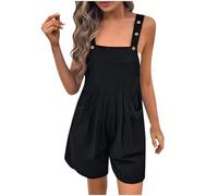 Masrin Damen Jumpsuit mit 3 verstellbaren Knöpfen Einfarbiger Baumwolle Overall Elegante Onesie Shorts Vorne plissierter Playsuit Kurz Strampelhöschen Sommer Romper Freizeit Strampler Spielanzug