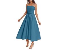 Masrin Damen Regular-Fit-Midi-Rüschenkleid aus Baumwollsatin mit Empire-Taille Cocktailkleid Für Hochzeit Abschlusskleid Partykleid
