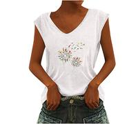 Masrin Damen Tank Tops Trendige Sommer Oberteile Elegante Löwenzahn Druck Tshirt V-Ausschnitt Ärmellos Sommershirt Lose All-Match Bluse Shirtbluse Daily Shirts Kurzarm T-Shirts für Frauen Streetwear