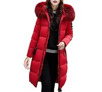 Masrin Daunenjacke mit Kapuze Damen Langer Warmer wattierter Mantel Einfarbige Winterjacke Knöchellange geschlitzte Steppjacke Daunenjacke mit Rollkragen Wintermantel Bomberjacken Übergangsjacke