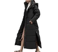 Masrin Daunenjacke mit Kapuze Damen Langer Warmer wattierter Mantel Einfarbige Winterjacke Knöchellange geschlitzte Steppjacke Daunenjacke mit Rollkragen Wintermantel Bomberjacken Übergangsjacke