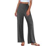 Masrin Haushose Damen Einfarbige Pyjamahose Weitem Bein Freizeithose Elastischem Bund Palazzohose Weich Bequem Rippstrickhose Loungewear Hosen Stretch Chinohose Stoffhose Schlafhose Schlafanzughose