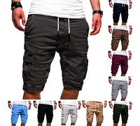 Masrin Herren Cargo Shorts Baumwolle Kurze Hose Casual Einfarbig Cargohose Sommer Bermuda Short mit 6 Taschen Sommerhose Elastischer Bund Sporthose Regulär Fit Freizeithose Laufshorts Männer