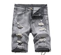 Masrin Hole Burr Jeans Herren Jeans Shorts Sommer Lässige Jeanshose mit elastischer Taille, Kordelzug und Taschen Plus Size Cargohose Denim Hosen S-5XL