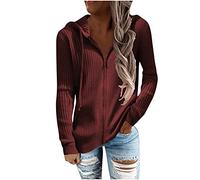 Masrin Hoodie Damen Einfarbiger Strickmantel Herbst Winter Leichte Jacke Gerippte Oberbekleidung mit Kapuze Langarm Sweatshirt mit Kordelzug Strickjacke mit Reißverschluss Sportbekleidung