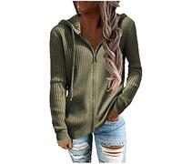 Masrin Hoodie Damen Einfarbiger Strickmantel Herbst Winter Leichte Jacke Gerippte Oberbekleidung mit Kapuze Langarm Sweatshirt mit Kordelzug Strickjacke mit Reißverschluss Sportbekleidung