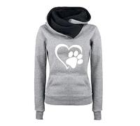 Masrin Hoodie Damen Herbst Winter Plüsch Kapuzenpullover Warmes Sweatshirt mit Kapuze Modische Hundepfote Druck Oberteile Latzkragen Jumper Tops Langarm Pullover Tunika mit Tasche Pulli Shirt S-3XL