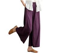 Masrin Hose Damen Caprihose Casual Einfarbige Baumwoll Leinen Neun-Punkte-Hose Elastische Taille Sommerhose Bequeme Boho Strandhose Long geschnittene Hosen Arbeitshose Wanderhose Chinohose Mit Tasche