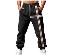 Masrin Jogginghose Herren Vintage Gestreift Druck Sporthose Elastischem Bund Sweathose Sportliche Strukturmuster Arbeitshose mit Taschen Stretch Stoffhose Freizeithose Laufhose Freizeitstil Cargohose