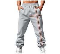 Masrin Jogginghose Herren Vintage Gestreift Druck Sporthose Elastischem Bund Sweathose Sportliche Strukturmuster Arbeitshose mit Taschen Stretch Stoffhose Freizeithose Laufhose Freizeitstil Cargohose