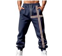 Masrin Jogginghose Herren Vintage Gestreift Druck Sporthose Elastischem Bund Sweathose Sportliche Strukturmuster Arbeitshose mit Taschen Stretch Stoffhose Freizeithose Laufhose Freizeitstil Cargohose