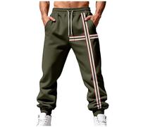 Masrin Jogginghose Herren Vintage Gestreift Druck Sporthose Elastischem Bund Sweathose Sportliche Strukturmuster Arbeitshose mit Taschen Stretch Stoffhose Freizeithose Laufhose Freizeitstil Cargohose