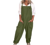 Masrin Latzhose Damen Sommer Lang Baumwoll Leinen Jumpsuit Oversize Cargohose Arbeitshose Einfarbig Einteiler Overall Ärmellos Breite Bein Bib Hose mit Tasche Spielanzug StrampelhöSchen Hosenanzug