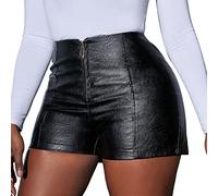 Masrin Lederhose Damen kurz Einfarbig Kunstleder Shorts Sexy Hoher Taille Ledershorts Elastische Enge Leggings Basic Shorts Clubshorts Partywear Tanzshorts Strweetwear