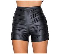 Masrin Lederhose Damen kurz Einfarbig Shorts aus Kunstleder Sexy Hoher Taille Ledershorts Elastische Enge Leggings Basic Shorts Clubshorts Partywear Tanzshorts