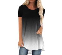 Masrin Longshirt Damen Sommer Kurzarm T-Shirt Große Größen Lockerer Langer Pullover Modisches 3D Druck Longbluse Oversize Longpullover Blusentops mit Rundhals Longtops Damen Lang Tshirt Pulli Sweater