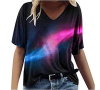 Masrin Oberteile Damen Sommer Oversize Tshirt Abstrakt 3D Druck T-Shirt Kurzärmlige Basic Shirt mit V-Ausschnitt All-Match Bluse Shirt Urlaub Freizeit Pulli Laufshirt T-Shirts für Frauen Streetwear