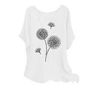 Masrin Oversize Baumwoll Leinen Oberteile Lässiges Löwenzahn Druck T-Shirt Sommer Kurzarm Tops Pullover mit Rundhalsausschnitt Lässiges Hemd Lockere Bluse Große Größe Pulli Shirt Blusentops