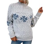Masrin Pullover Damen Lässiger Strickpullover mit vierblättriger Kleeblatt Druck Herbst Winter Warmes Sweatshirt Tunika Oberteile mit halbem Rollkragen und Langen Ärmeln Basic All Match Bluse