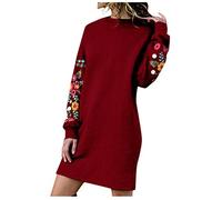 Masrin Pulloverkleid Damen Lässiges Floralem Stickereimuster Midikleid Rundhals Langen Ärmeln Sweatkleid Lockeres Pullikleid Frühlings Sweatshirt Kleid Knielanges Gerades Kleider Locker Long Pullover