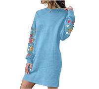 Masrin Pulloverkleid Damen Lässiges Floralem Stickereimuster Midikleid Rundhals Langen Ärmeln Sweatkleid Lockeres Pullikleid Frühlings Sweatshirt Kleid Knielanges Gerades Kleider Locker Long Pullover