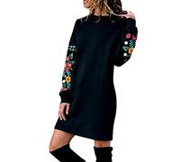 Masrin Pulloverkleid Damen Lässiges Floralem Stickereimuster Midikleid Rundhals Langen Ärmeln Sweatkleid Lockeres Pullikleid Frühlings Sweatshirt Kleid Knielanges Gerades Kleider Locker Long Pullover