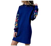 Masrin Pulloverkleid Damen Lässiges Floralem Stickereimuster Midikleid Rundhals Langen Ärmeln Sweatkleid Lockeres Pullikleid Frühlings Sweatshirt Kleid Knielanges Gerades Kleider Locker Long Pullover