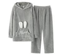Masrin Pyjama Set für Paare Damen Herren Plüsch Nachtwäsche Anzug Warme Winter Fleece Nachtwäsche Langarm Sweatshirt mit Kapuze +Hose Cartoon süße Homewear