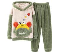 Masrin Pyjama Set für Paare Damen Herren Plüsch Nachtwäsche Anzug Warme Winter Fleece Nachtwäsche Langarm Sweatshirt mit Kapuze +Hose Cartoon süße Homewear