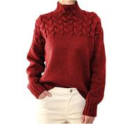 Masrin Rollkragenpullover Damen Elegante Einfarbiger Strickpullover Langarmshirt Pulli Herbst Winter Warmes Sweatshirt Stricken Grob Gestrickter Pullover Elastisch locker Strickoberteile Sweater
