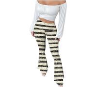 Masrin Schlaghose Damen Y2K Hippie Leopardenmuster Vintage 3D Druck Lang Hosen Hoher Bund Moderne Hose Eng Anliegende Hüfthose Stretch Freizeithose Faschingskostüme Karnevalskostüme