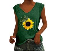 Masrin Sommer Oberteile Tank Tops Damen Trendige Sonnenblume Druck Tshirt V-Ausschnitt Ärmellos Sommershirt Bequem All-Match Bluse Shirt Freizeit Pulli Daily Shirts T-Shirts für Jeans Strandtunika