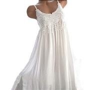 Masrin Sommerkleid Damen Sexy einfarbiges Trägerkleid Spitzennähten Midikleid Ärmelloses Spaghettiträger Sonnenkleid Plus Size Faltenkleid Trompetenkleid Freizeitkleid Urlaub Strandkleid S-5XL