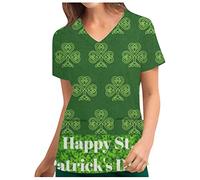 Masrin St. Patrick's Day Kasacks Damen Pflege Kostüm Lucky Kleeblatt T-Shirt Slip Shirt Kuzarm V-Ausschnitt Sommer Tshirt mit Taschen Gnom Tier Motiv Pullover Irischen Nationalfeiertag Oberteile
