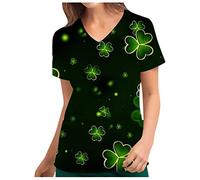 Masrin St. Patrick's Day Kasacks Damen Pflege Kostüm Lucky Kleeblatt T-Shirt Slip Shirt Kuzarm V-Ausschnitt Sommer Tshirt mit Taschen Gnom Tier Motiv Pullover Irischen Nationalfeiertag Oberteile